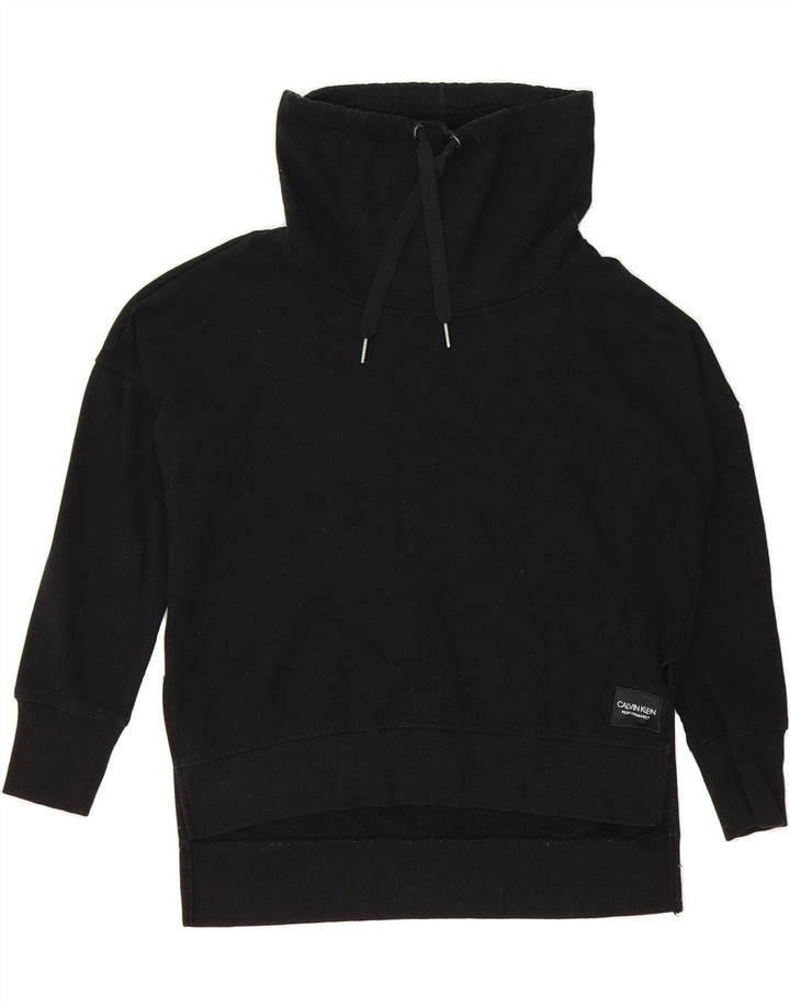 CALVIN KLEIN Womens Oversized Graphic Sweatshirt Jumper UK 10 Small Black Vintage Calvin Klein and Second-Hand Calvin Klein from Messina Hembry 