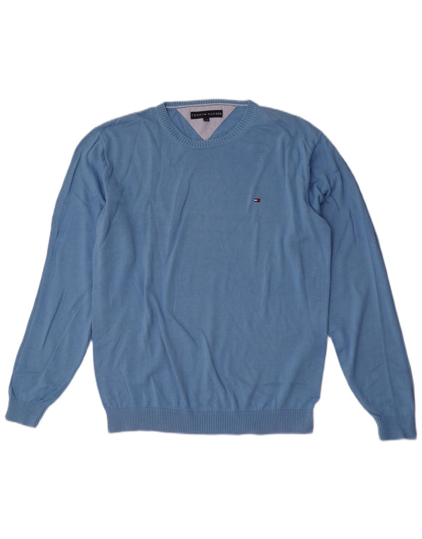 Tommy Hilfiger Mens Crew Neck Jumper Sweater Large Blue Cotton