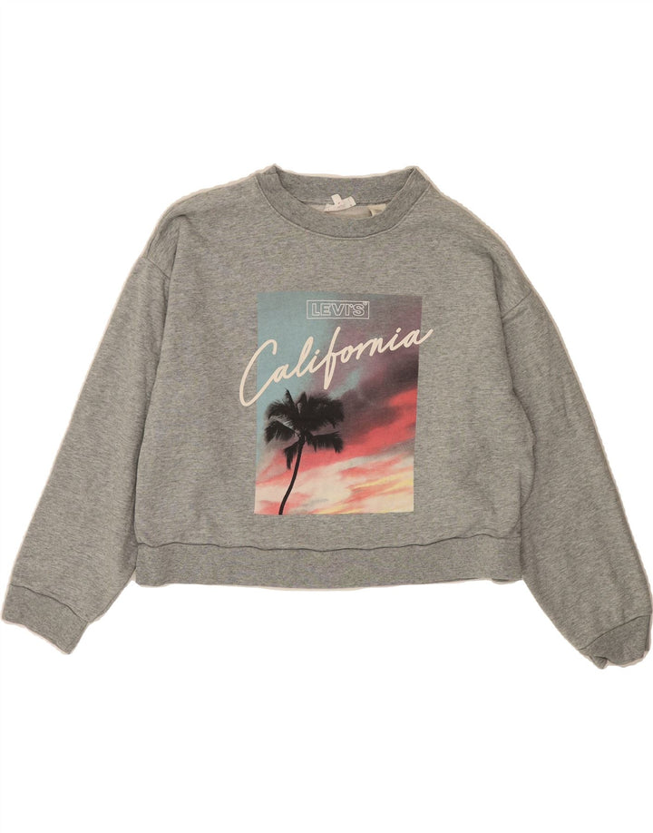 LEVI'S Womens Oversized Graphic Crop Sweatshirt Jumper UK 10 Small Grey Vintage Levi's and Second-Hand Levi's from Messina Hembry 