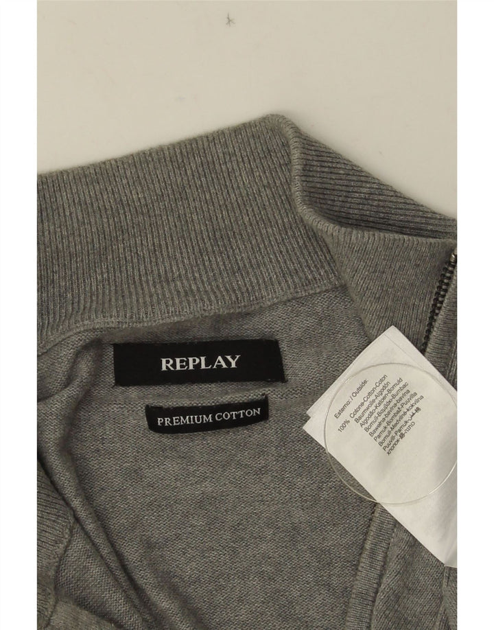 Replay Mens Zip Neck Jumper Sweater Large Grey Cotton