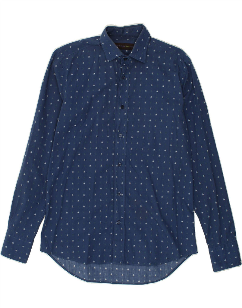 ETRO Mens Shirt Size 38 Medium Navy Blue Geometric Cotton | Vintage Etro | Thrift | Second-Hand Etro | Used Clothing | Messina Hembry 