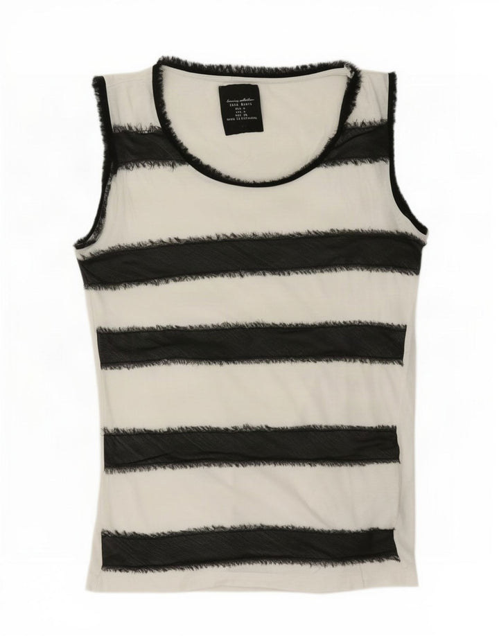 Zara Womens Vest Top UK 14 Medium White Striped Cotton