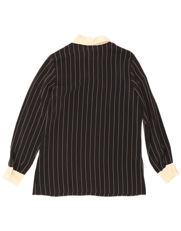 Gianfrediani Womens Pullover Shirt Blouse IT 42 Medium Black Pinstripe Silk