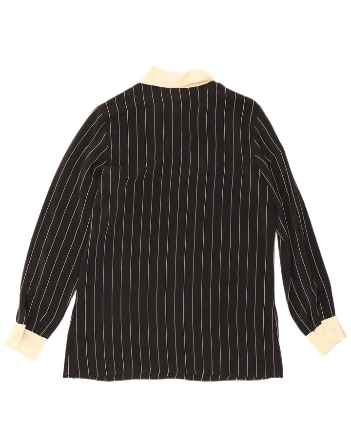 Gianfrediani Womens Pullover Shirt Blouse IT 42 Medium Black Pinstripe Silk