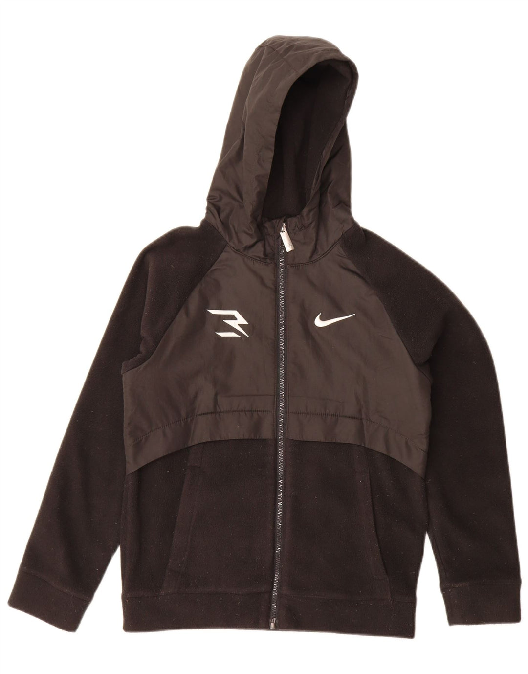 Nike Boys Hooded Fleece Jacket 10-11 Years Medium Black Polyester