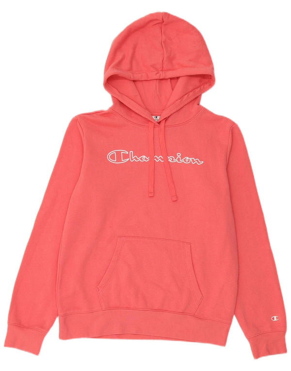 Champion Womens Graphic Hoodie Jumper UK 14 Medium Pink