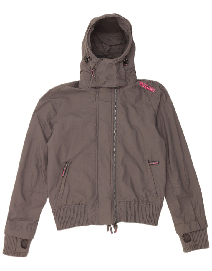 Superdry Womens Hooded Rain Jacket UK 16 Large Grey Nylon