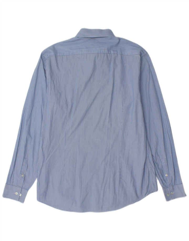 Calvin Klein Mens Fitted Shirt Size 40 15 3/4 Medium Blue Pinstripe
