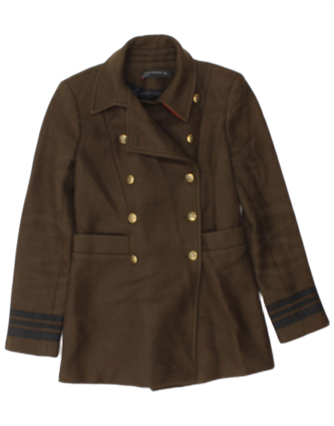 Zara Womens Double Breasted Blazer Jacket UK 10 Small Khaki Striped