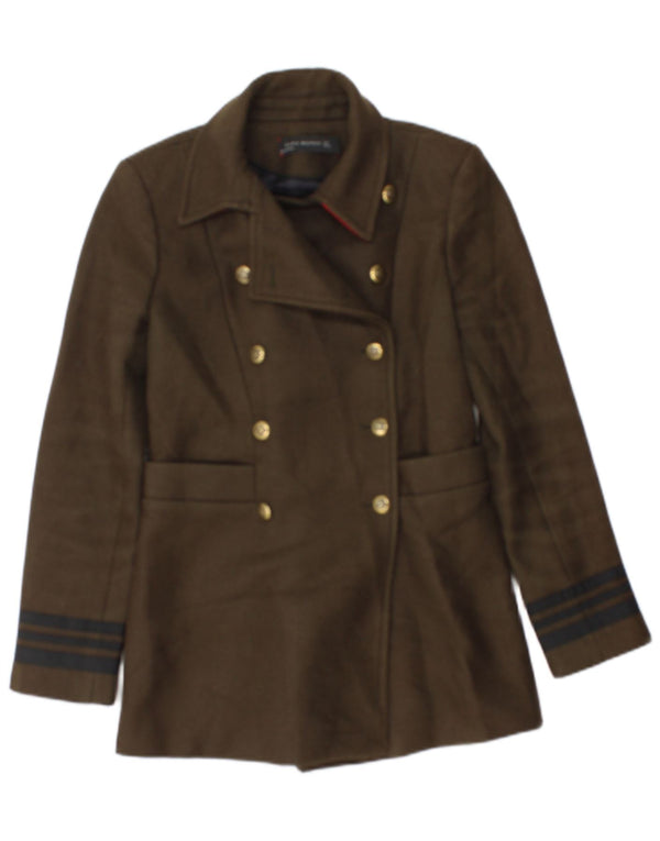Zara Womens Double Breasted Blazer Jacket UK 10 Small Khaki Striped