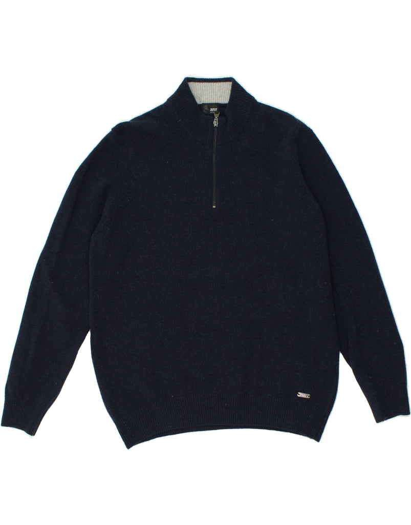 RIFLE Mens Zip Neck Jumper Sweater Medium Navy Blue Wool | Vintage Rifle | Thrift | Second-Hand Rifle | Used Clothing | Messina Hembry 