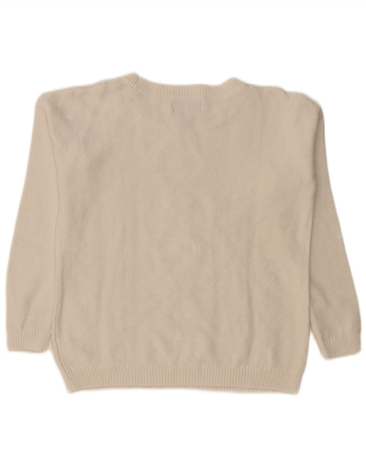 NANETTE Womens Crew Neck Jumper Sweater UK 10 Small White Cotton