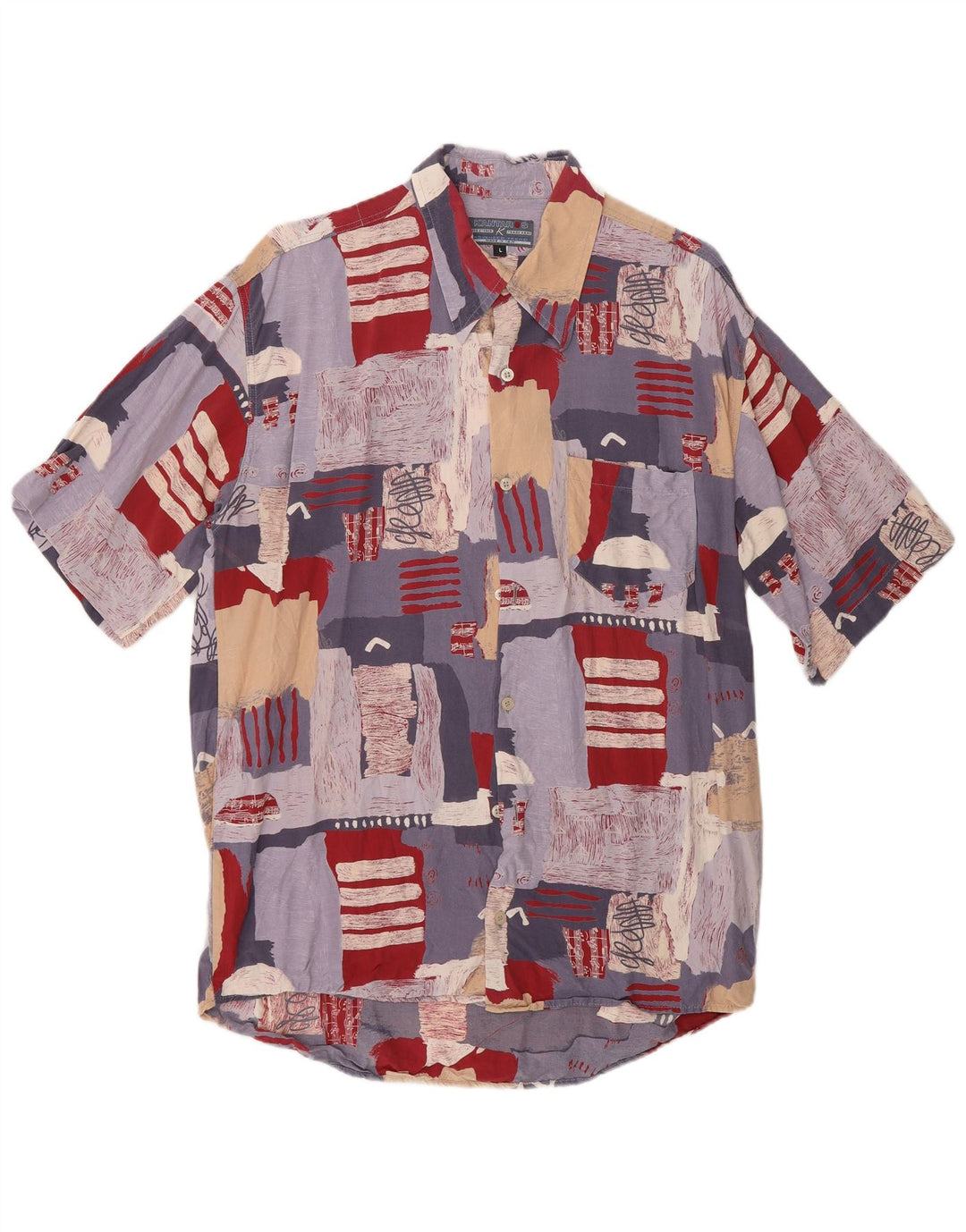 Kantaros Mens Abstract Pattern Shirt Large Multicoloured Viscose