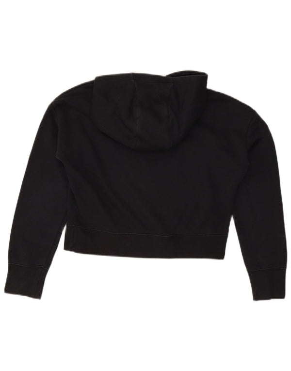 Nike Girls Graphic Crop Hoodie Jumper 12-13 Years Large Black Cotton