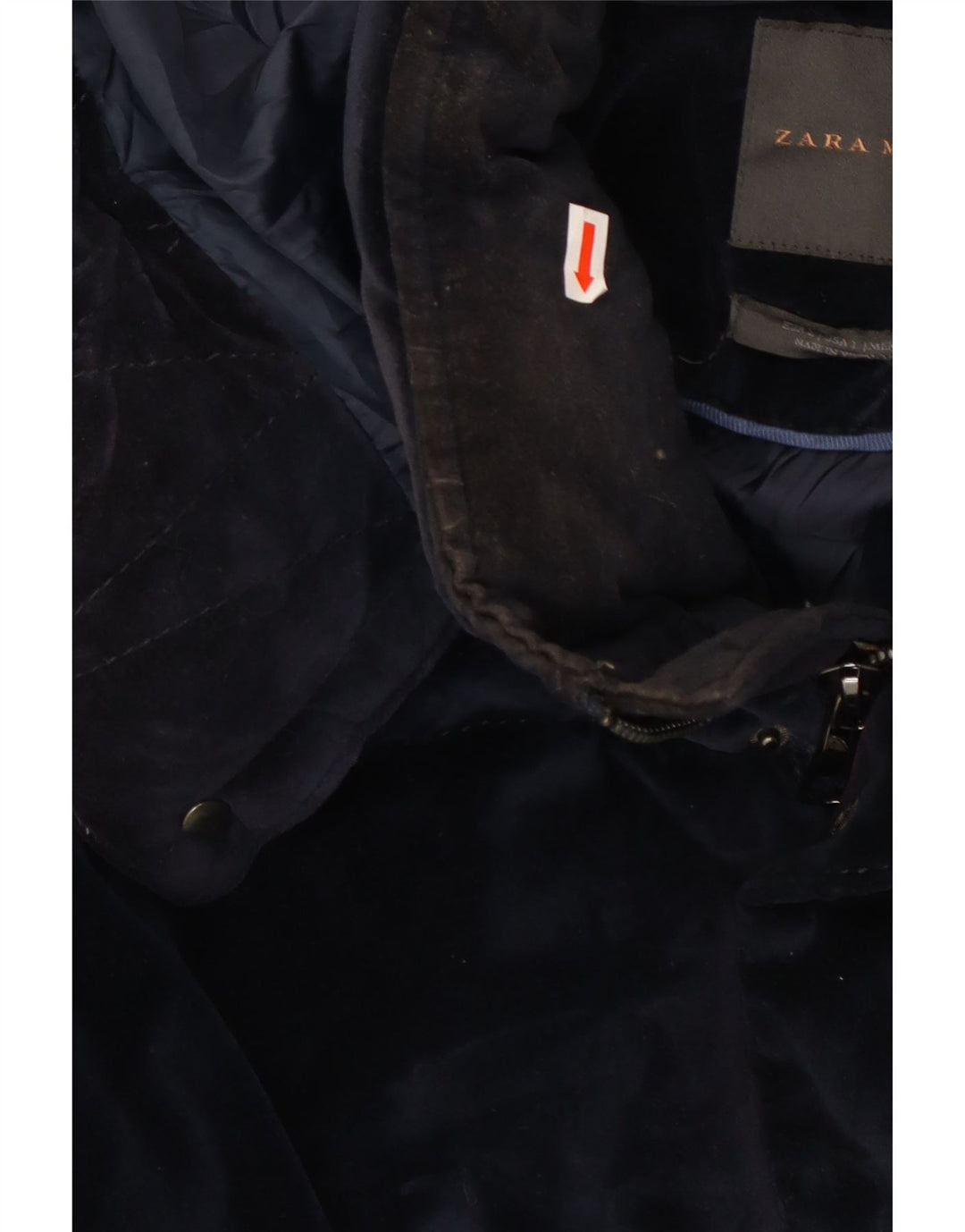 Zara Mens Hooded Padded Jacket UK 40 Large Navy Blue Polyester