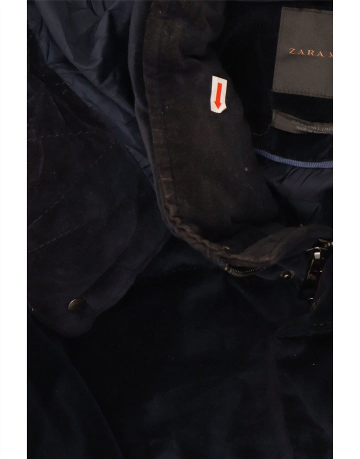 Zara Mens Hooded Padded Jacket UK 40 Large Navy Blue Polyester