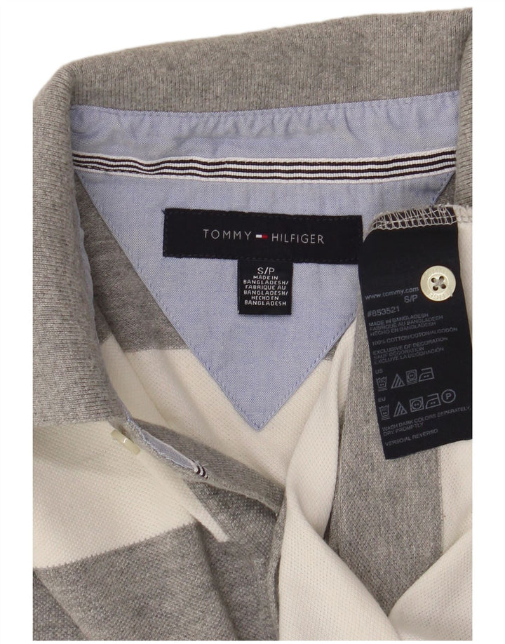 Tommy Hilfiger Mens Polo Shirt Small Grey Striped Cotton