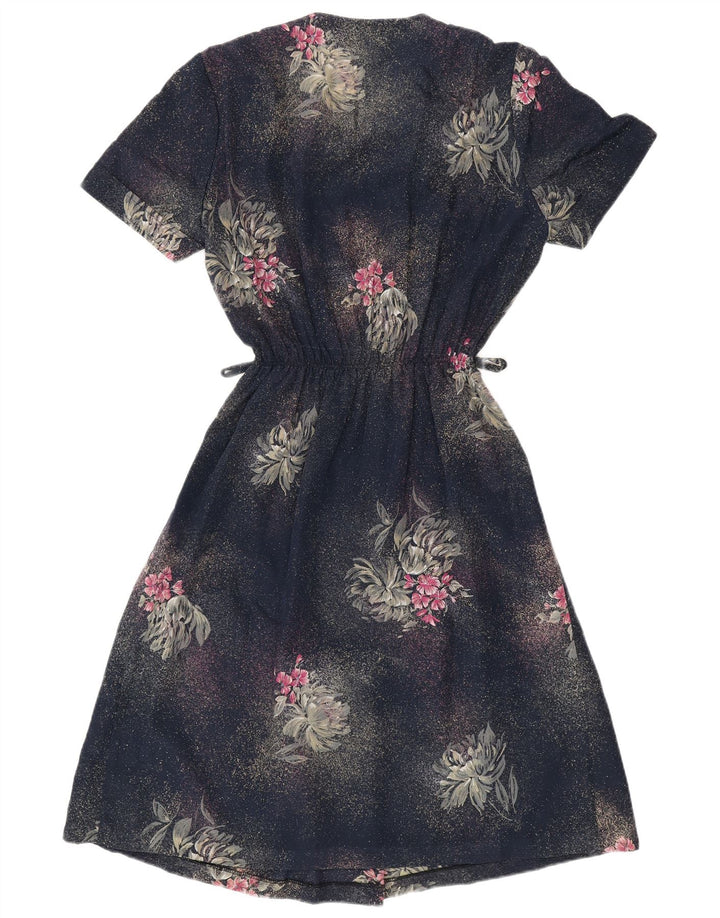 VINTAGE Womens 2 Piece Set IT 50 XL Navy Blue Floral Polyester