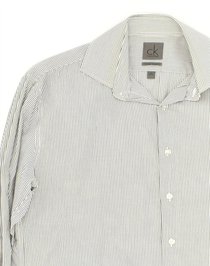 CALVIN KLEIN Mens Fitted Stretch Fitted Shirt Size 15 3/4 Medium Grey | Vintage Calvin Klein | Thrift | Second-Hand Calvin Klein | Used Clothing | Messina Hembry 