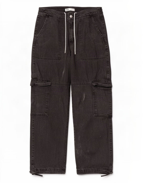 Zara Womens Cargo Wide Leg Jeans Small W26 L28 Black