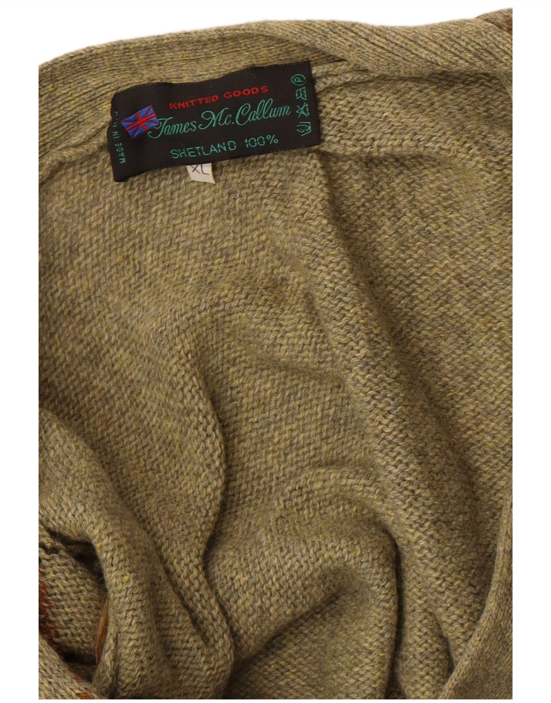 Vintage Mens Cardigan Sweater XL Khaki Argyle/Diamond Wool