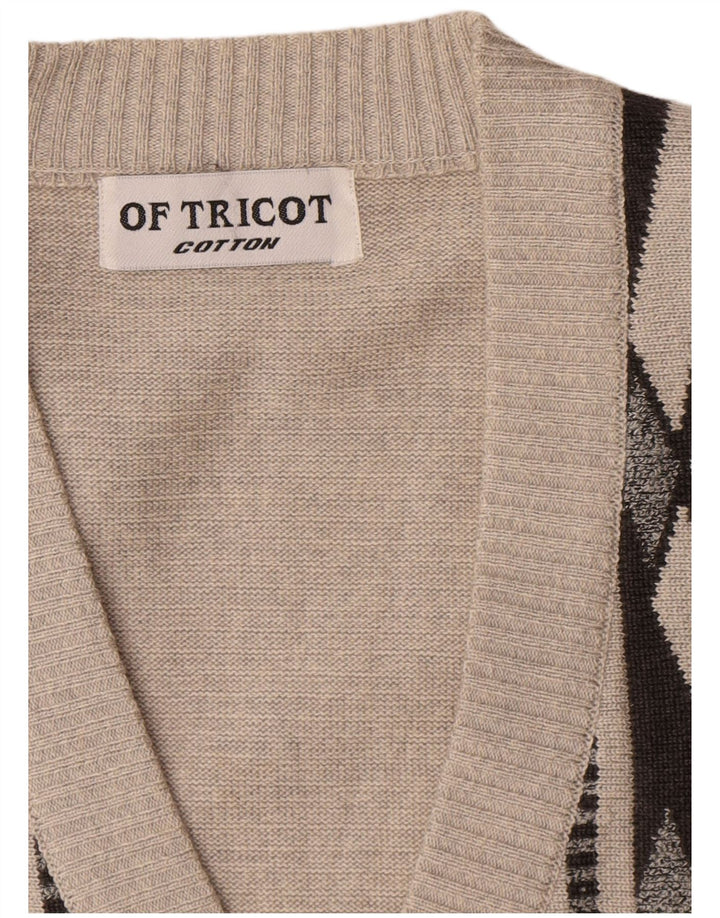 Vintage Mens Cardigan Sweater XL Grey Argyle/Diamond Cotton