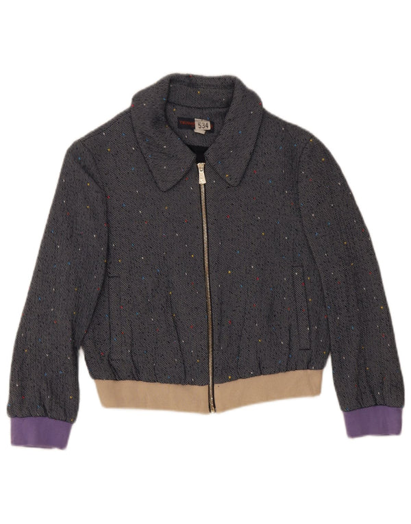 Trussardi Jeans Girls Graphic Bomber Jacket 10-11 Years Navy Blue Flecked