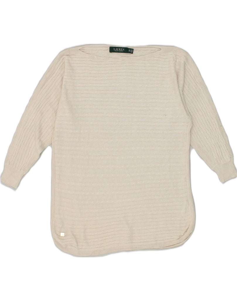 RALPH LAUREN Womens Crew Neck Jumper Sweater UK 6 XS Beige Lyocell | Vintage Ralph Lauren | Thrift | Second-Hand Ralph Lauren | Used Clothing | Messina Hembry 