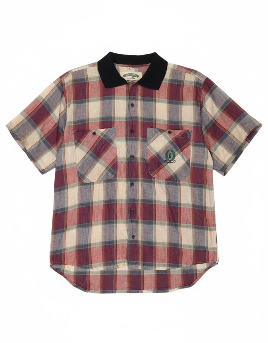 Vintage Mens Short Sleeve Shirt Large Multicoloured Check Cotton