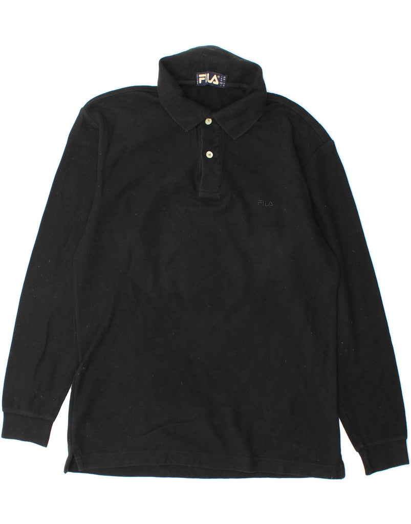 FILA Mens Long Sleeve Polo Shirt IT 46 Small Black Vintage Fila and Second-Hand Fila from Messina Hembry 
