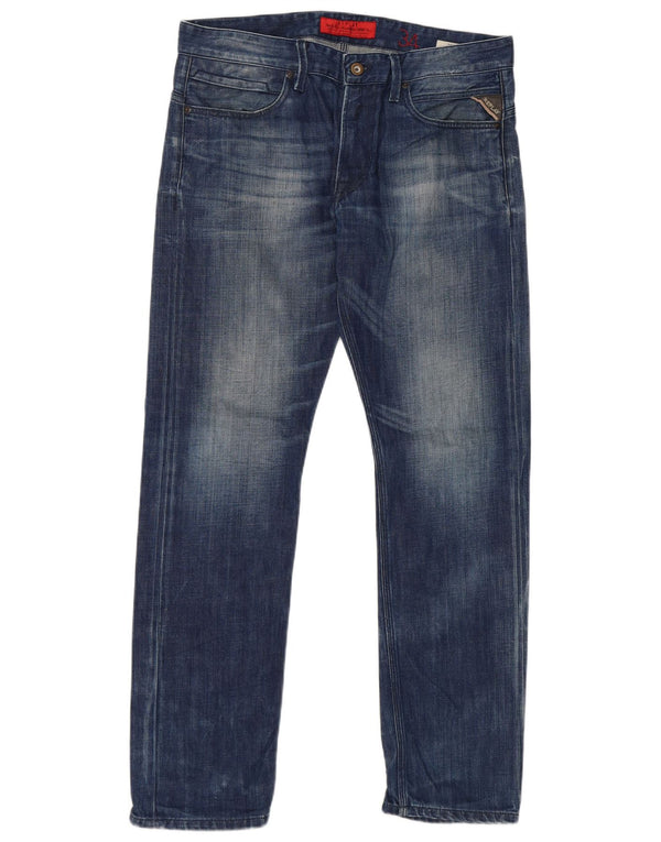 Replay Mens Straight Jeans W36 L32 Blue Cotton