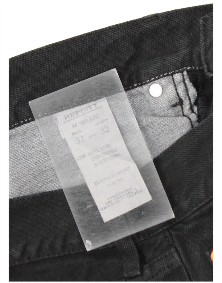 Replay Mens Tapered Jeans W32 L32 Black Cotton