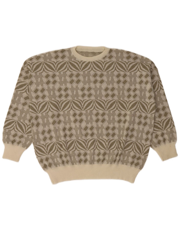 Vintage Mens Crew Neck Jumper Sweater IT 54 XL Grey Geometric