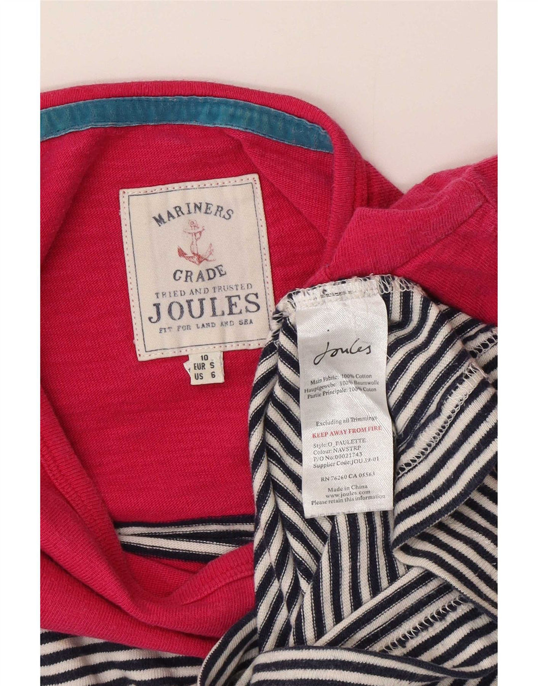 Joules Womens Top 3/4 Sleeve UK 10 Small Multicoloured Striped Cotton