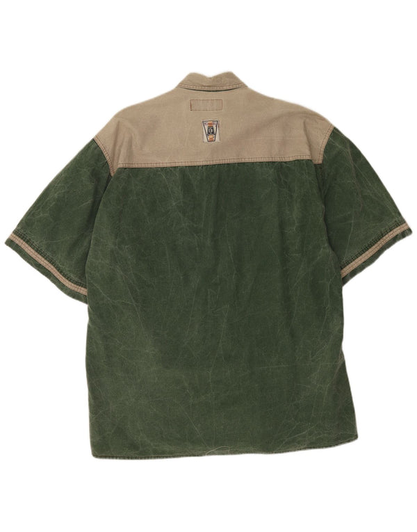 Martini Dry Mens Short Sleeve Shirt Large Green Colourblock Cotton