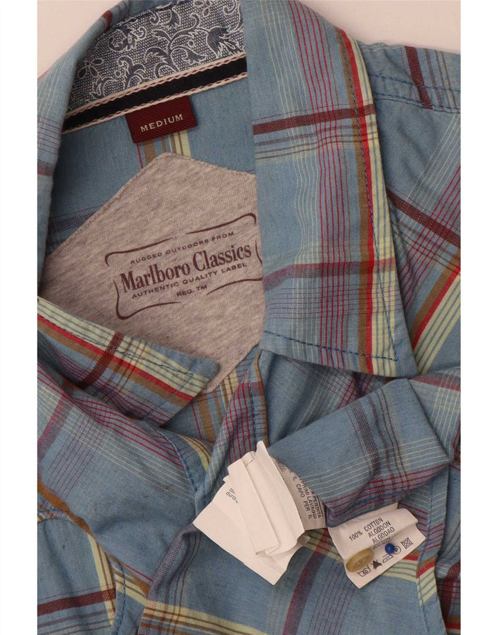 Marlboro Classics Mens Short Sleeve Shirt Medium Blue Check Cotton