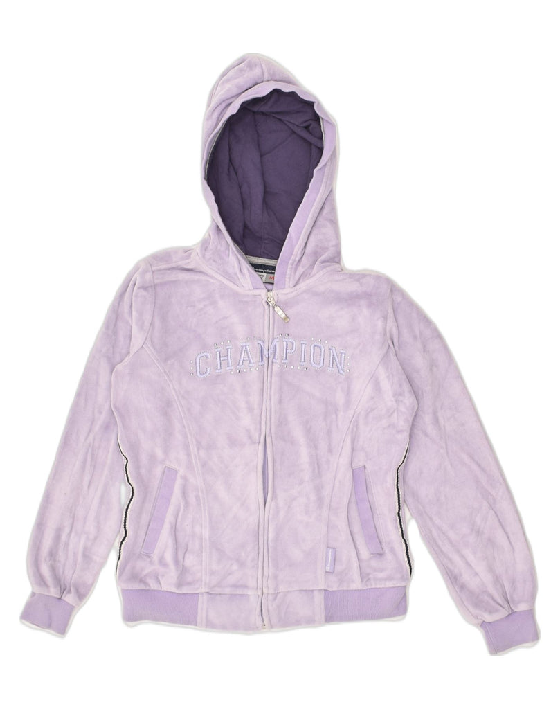 CHAMPION Girls Graphic Zip Hoodie Sweater 9-10 Years Medium  Purple Cotton | Vintage Champion | Thrift | Second-Hand Champion | Used Clothing | Messina Hembry 