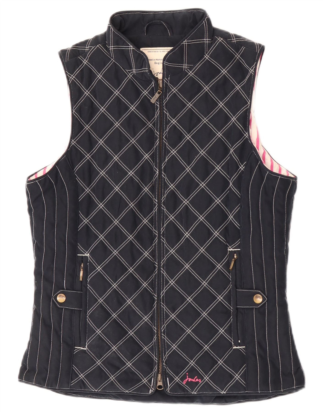 Joules Womens Padded Gilet UK 10 Small  Navy Blue Argyle/Diamond Polyester