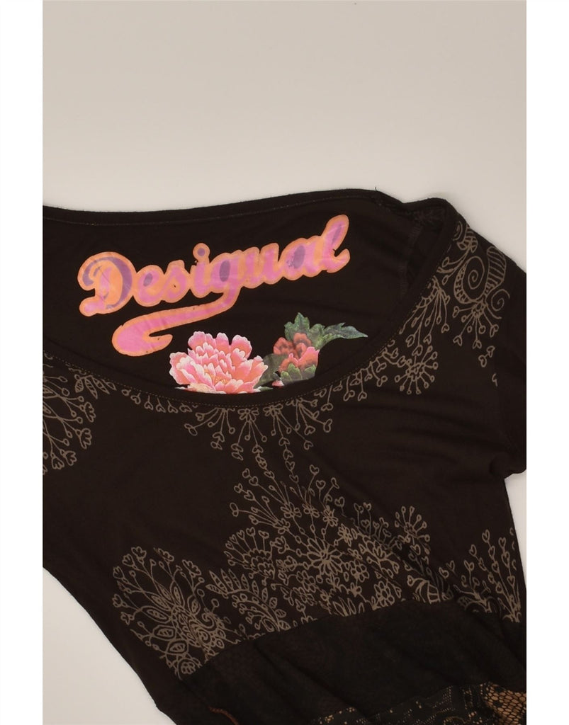 DESIGUAL Womens Long Sleeve A-Line Dress UK 12 Medium Brown Floral Viscose | Vintage Desigual | Thrift | Second-Hand Desigual | Used Clothing | Messina Hembry 