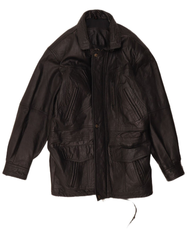 Vintage Mens Leather Coat UK 38 Medium Black Leather