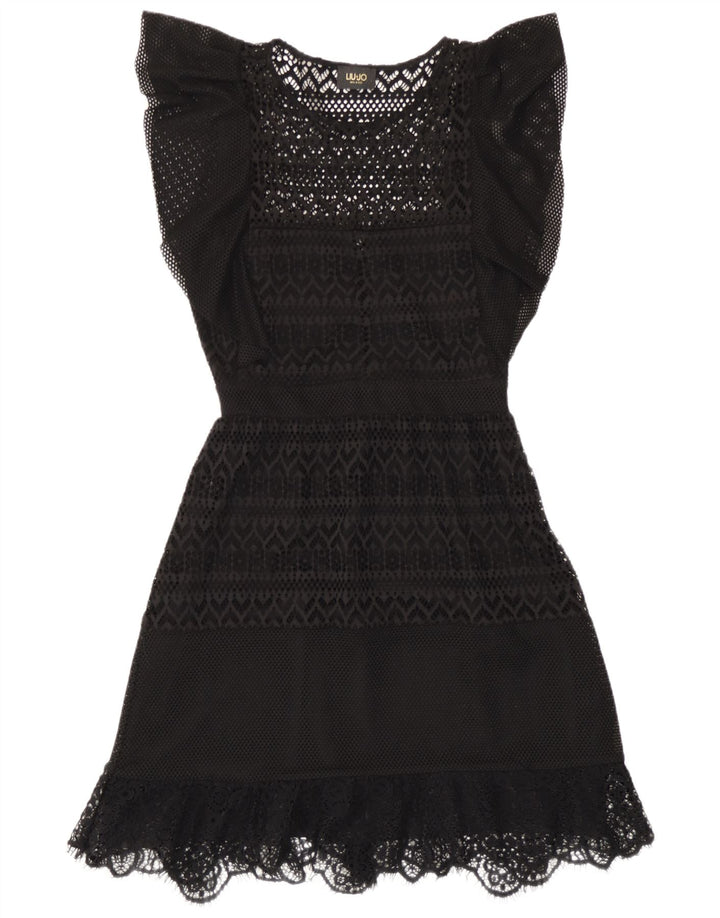 Liu Jo Womens Crochet A-Line Dress IT 42 Medium Black Polyester