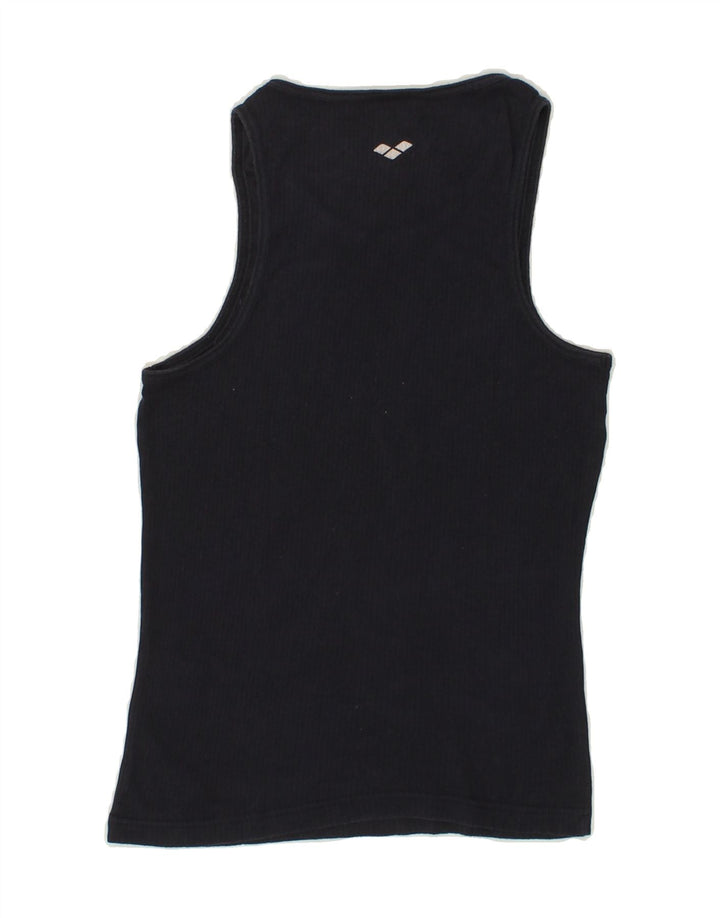 ARENA Womens Graphic Vest Top UK 12 Medium Navy Blue Cotton Vintage Arena and Second-Hand Arena from Messina Hembry 