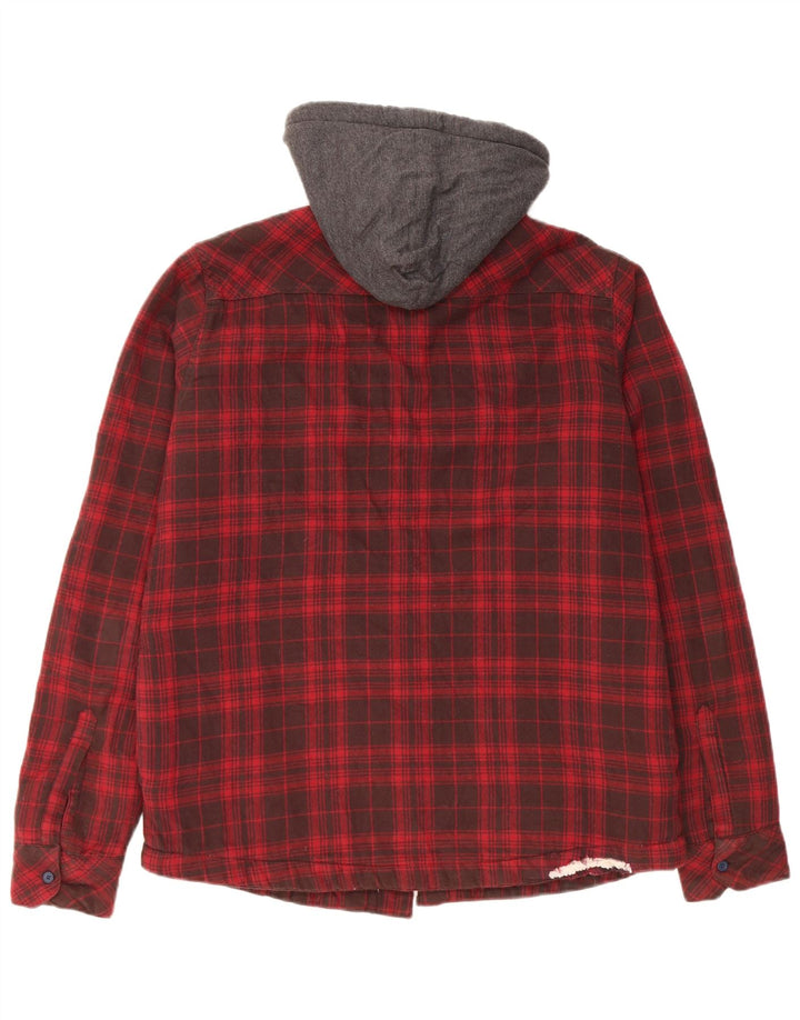 Mistral Mens Hooded Lumberjack Flannel Shirt Medium Red Check Cotton
