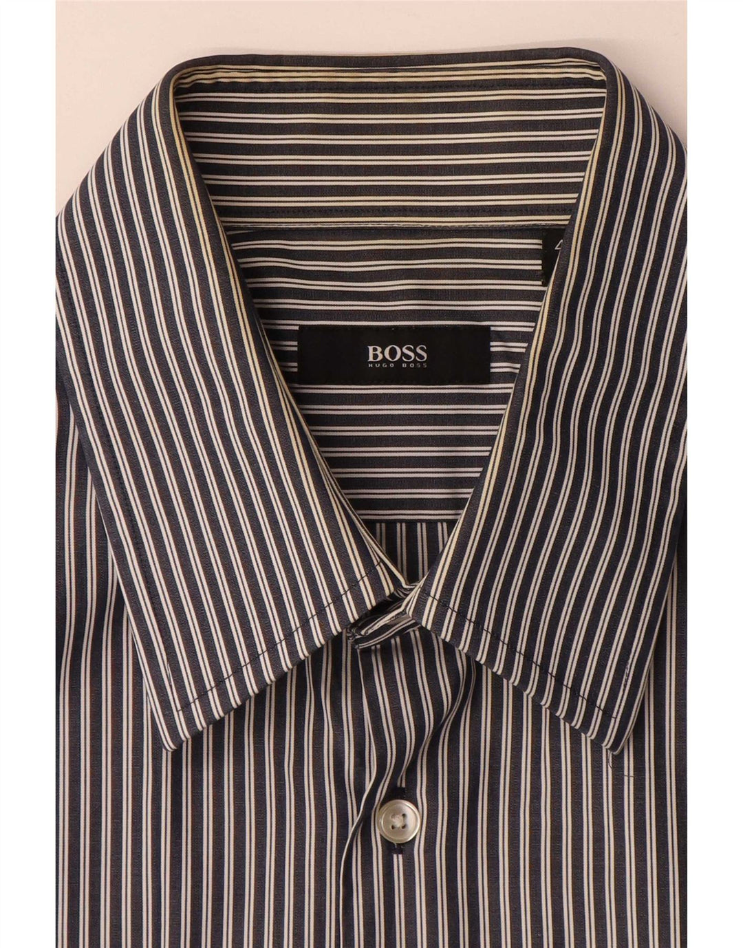 Hugo Boss Mens Shirt Size 43 17 XL Navy Blue Striped