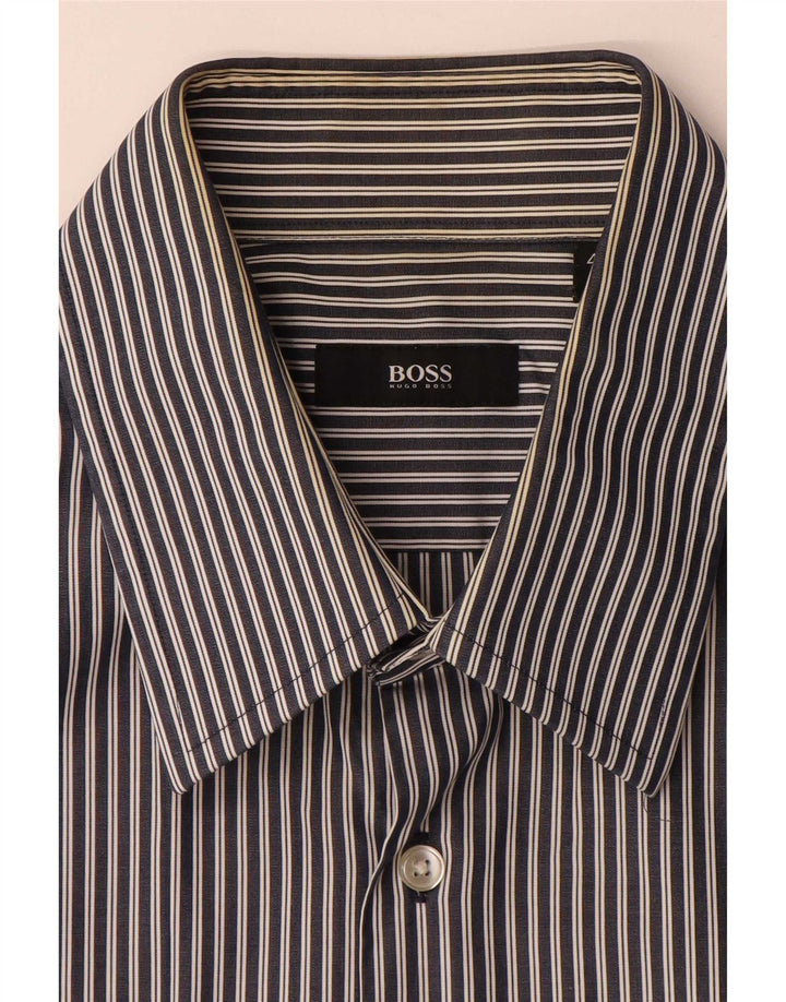 Hugo Boss Mens Shirt Size 43 17 XL Navy Blue Striped