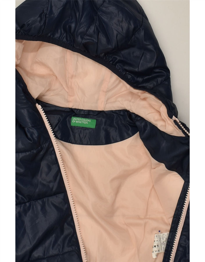 BENETTON Girls Hooded Padded Jacket 10-11 Years XL Navy Blue Polyester | Vintage Benetton | Thrift | Second-Hand Benetton | Used Clothing | Messina Hembry 