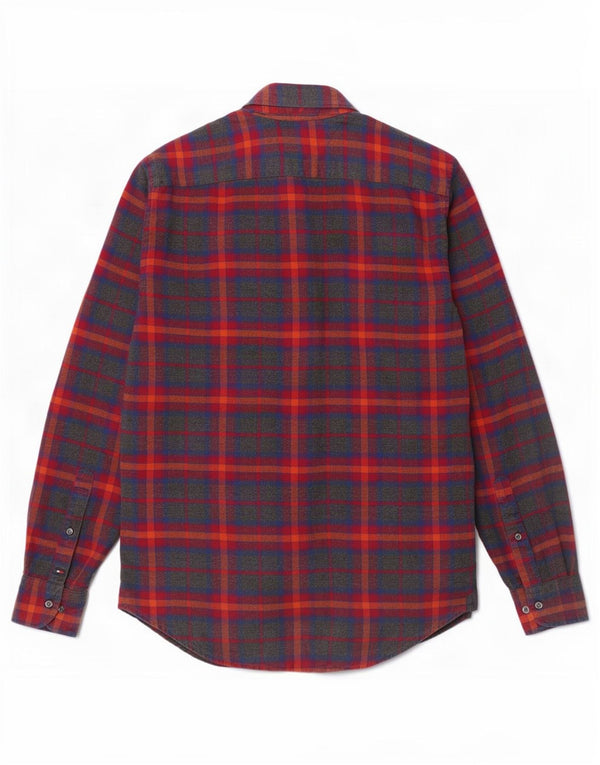 Tommy Hilfiger Mens Flannel Shirt Medium Red Check Cotton