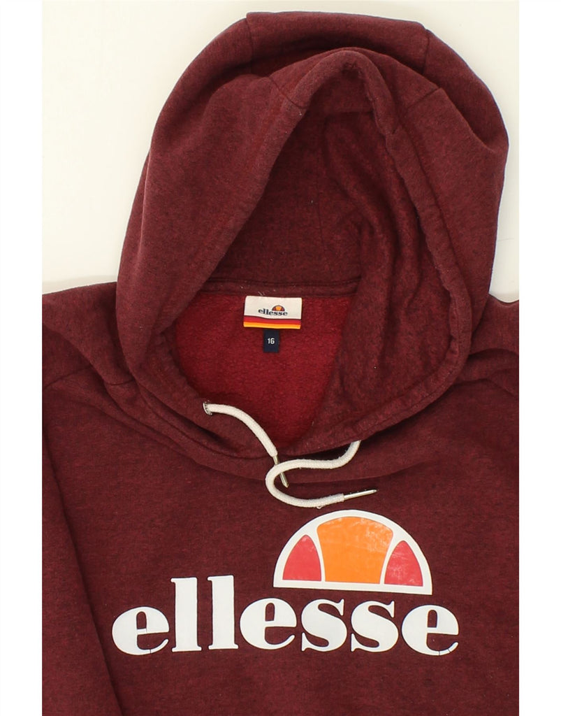 ELLESSE Womens Graphic Hoodie Jumper UK 16 Large Maroon Cotton | Vintage Ellesse | Thrift | Second-Hand Ellesse | Used Clothing | Messina Hembry 