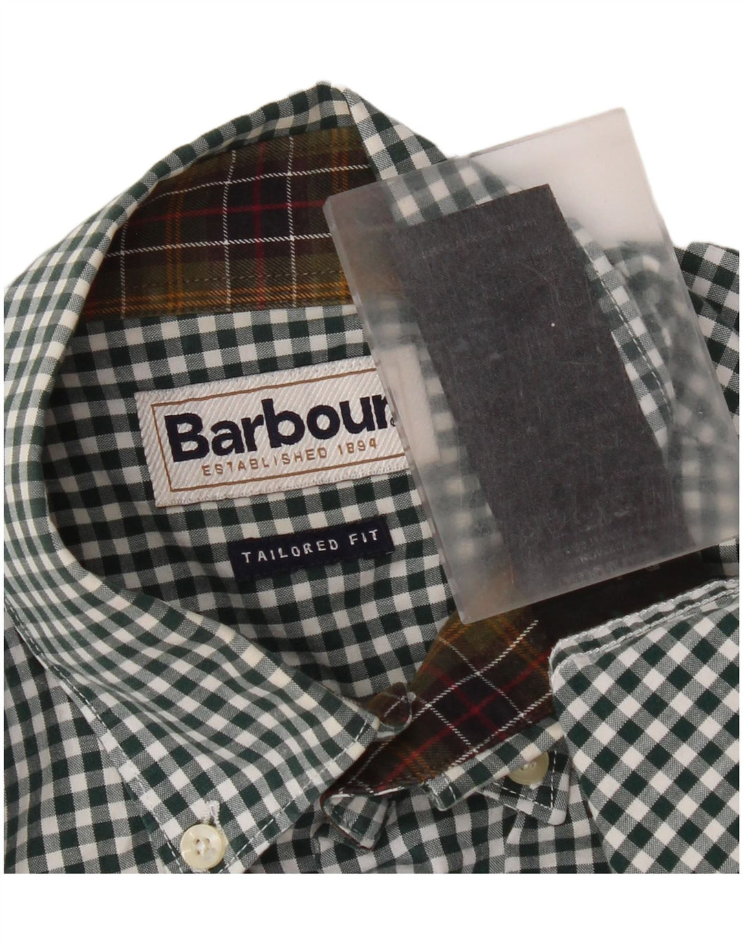 Barbour Mens Tailored Fit Shirt Small Green Gingham Cotton