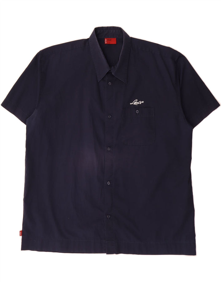 LEVI'S Mens Short Sleeve Shirt XL Navy Blue Cotton Vintage Levi's and Second-Hand Levi's from Messina Hembry 